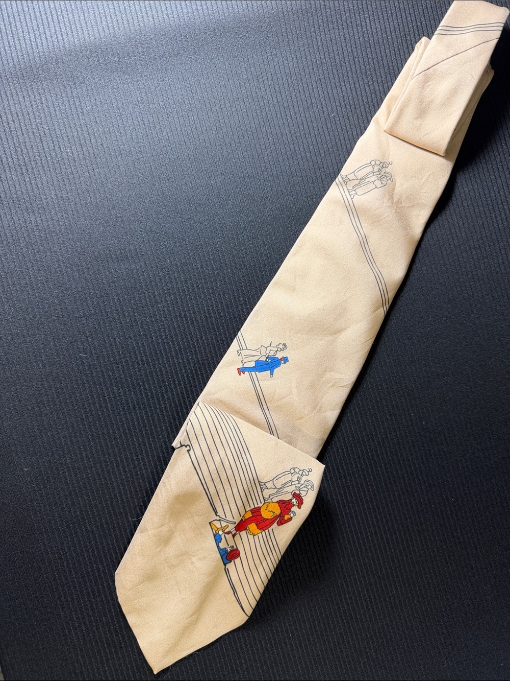 Beige Novelty Men's Silk Tie with Colorful Figures